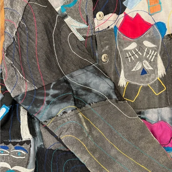 Sandy Starkman silk multicolor funky retro jacket quirky vintage boho - Picture 3 of 4